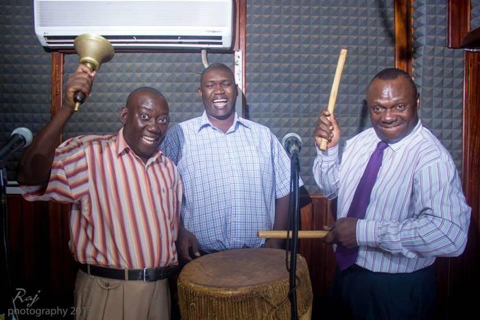 Kato Lubwama with colleagues Abby Mukiibi and Abu Kawenja in the Kalisoliso morning show