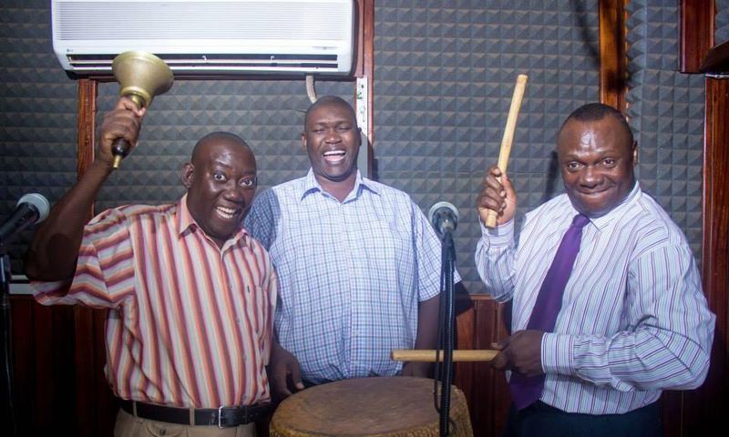 Kato Lubwama with colleagues Abby Mukiibi and Abu Kawenja in the Kalisoliso morning show