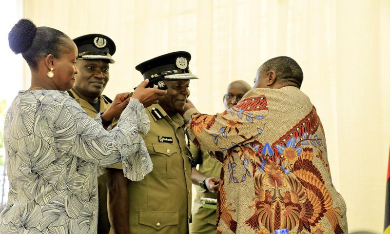 The handover and takeover ceremony, held at Police headquarters in Naguru, Kampala, was presided over by the Minister of Internal Affairs, Maj. Gen. Kahinda Otafiire.