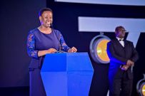 Dr Winifred Mary Tarinyeba Kiryabwire, Board Chairperson dfcu Bank giving her speech during dfcu bank's 60 year anniverssary celebrations at Mestil Hotel
