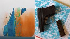 The  gun (R) was scanned as shown on the desktop screen (L)