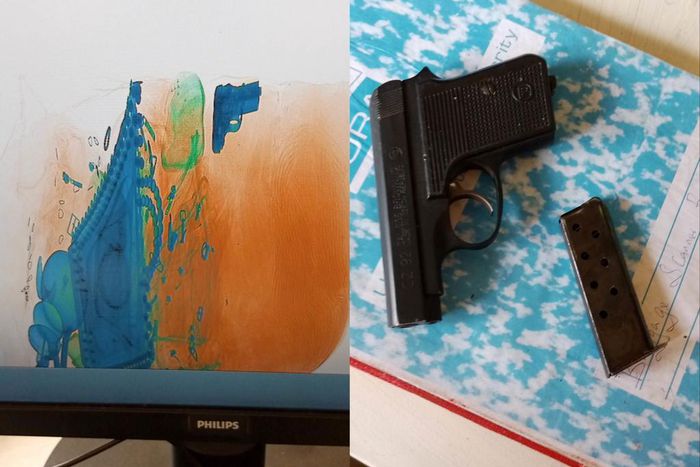 The  gun (R) was scanned as shown on the desktop screen (L)