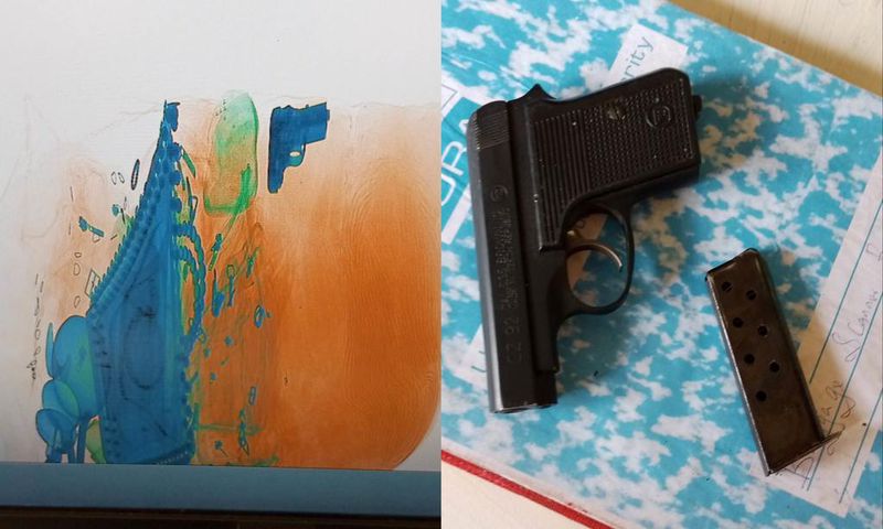 The  gun (R) was scanned as shown on the desktop screen (L)