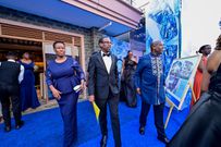 Hon Attorney General, Kiryowa Kiwanuka, Guest of Honor, Dr Winifred Mary Tarinyeba Kiryabwire, Board Chairperson dfcu Bank and Charles Mudiwa CEO dfcu Bank during dfcu Bank 60 year anniversary celebrations at Mest