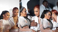 A collage image of Tanasha Donna and Zari Hassan during Zari's All-White paty in Kampala