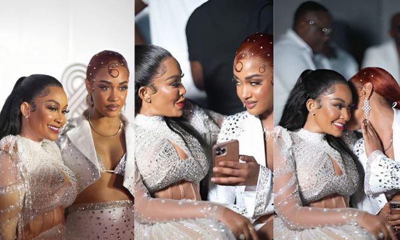 A collage image of Tanasha Donna and Zari Hassan during Zari's All-White paty in Kampala