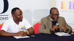 ICRAD's Rev Stephen Bamutungire and Wisdom K Peter addressing press on Wednesday