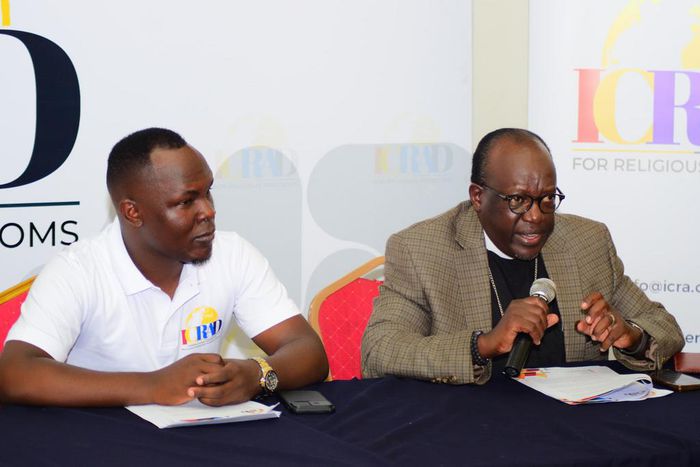ICRAD's Rev Stephen Bamutungire and Wisdom K Peter addressing press on Wednesday