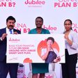 Jubilee Life CEO Sumit Kumar Gaurav together with COO Dorcus Kuhimbisa and Ms Sharon Tumushabe at the product launch