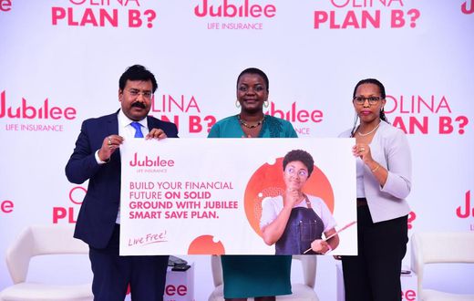 Jubilee Life CEO Sumit Kumar Gaurav together with COO Dorcus Kuhimbisa and Ms Sharon Tumushabe at the product launch