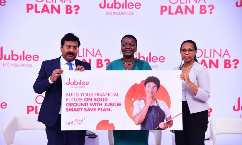 Jubilee Life CEO Sumit Kumar Gaurav together with COO Dorcus Kuhimbisa and Ms Sharon Tumushabe at the product launch