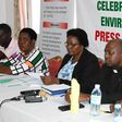 Fr. Hilary Muheezangango, the Caritas National Director (R) addressing press on Thursday ahead of the World Environment Day