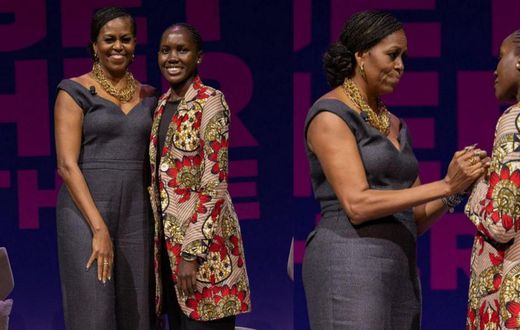 Claire Akumu with Michelle Obama in New York