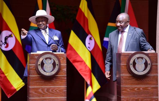 Presidents Yoweri Museveni and Cyril Ramaphosa