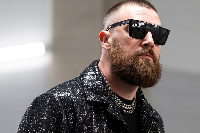 Travis Kelce was spotted singing along to Taylor Swift's "Love Story" at a Las Vegas nightclub. This photo of him is not from the same night.Luke Hales/Getty Images