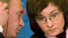 Russia's President Vladimir Putin and Russian central bank governor Elvira Nabiullina in a 2008 photo. At the time, Putin was Russia's Prime Minister and Nabiullina was the country's economy minister.Sergei Karpukhin/Reuters