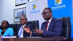Post Bank Managing Director, Julius Kakeeto addressing a press conference on Monday April 8
