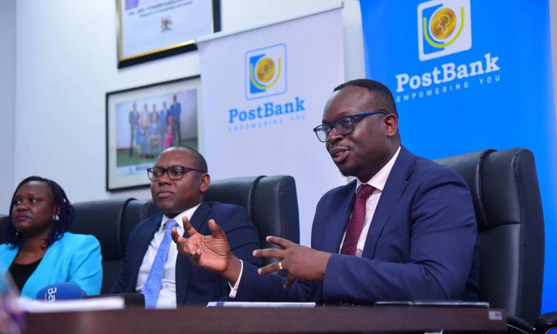 Post Bank Managing Director, Julius Kakeeto addressing a press conference on Monday April 8