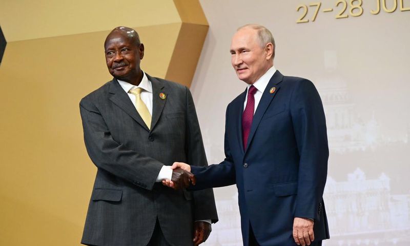 Museveni shakes hands with Putin at the Russia-Africa Summit