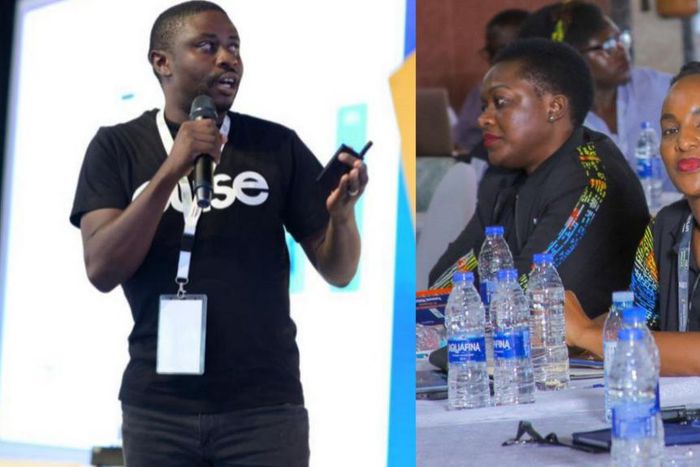 Left: Pulse Uganda Managing Director Aaron Musoke Ssebambulidde. Right: Some of the marketers during the conference.
