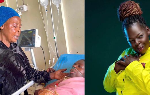 Left: Asia with her mother on the hospital bed. Right: Asia.