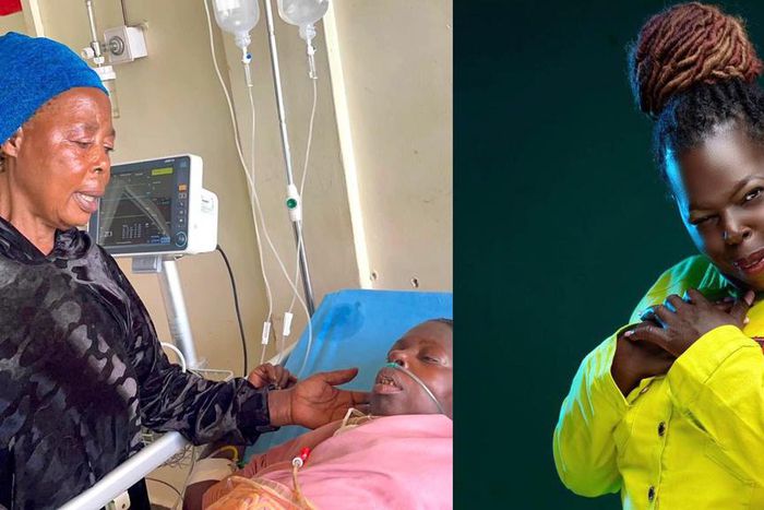 Left: Asia with her mother on the hospital bed. Right: Asia.