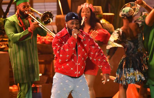 Nigerian singer Burna Boy performs on stage during the 66th Annual Grammy Awards at the Crypto.com Arena in Los Angeles on February 4, 2024. (Photo by Valerie Macon / AFP) (Photo by VALERIE MACON/AFP via Getty Images)