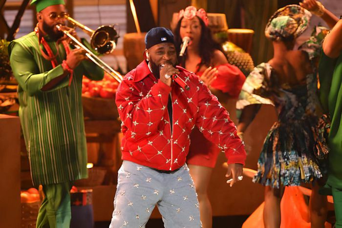 Nigerian singer Burna Boy performs on stage during the 66th Annual Grammy Awards at the Crypto.com Arena in Los Angeles on February 4, 2024. (Photo by Valerie Macon / AFP) (Photo by VALERIE MACON/AFP via Getty Images)
