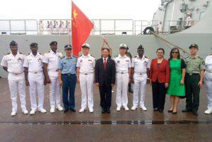 The Chinese envoy with senior Nigerian Navy personnel at NPA.