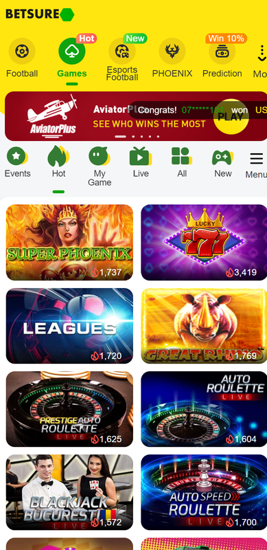 Betsure Mobile Casino games