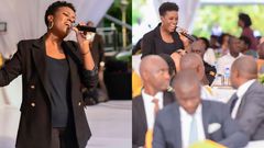 Juliana Kanyomozi performing during the luncheon