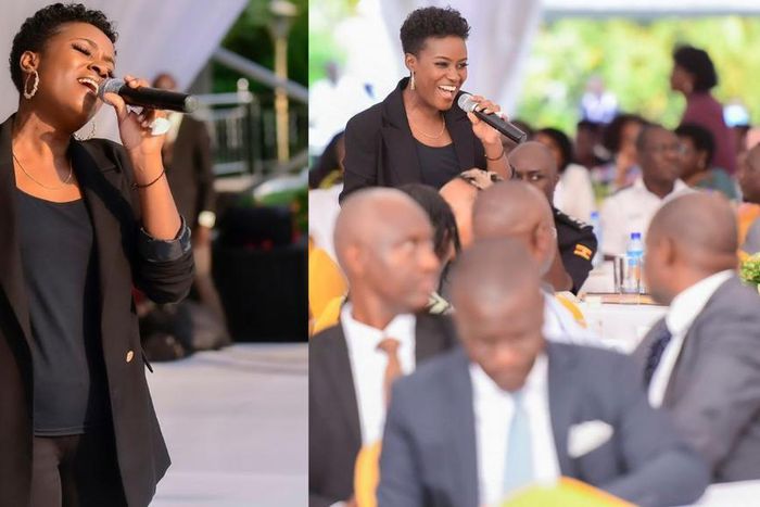 Juliana Kanyomozi performing during the luncheon