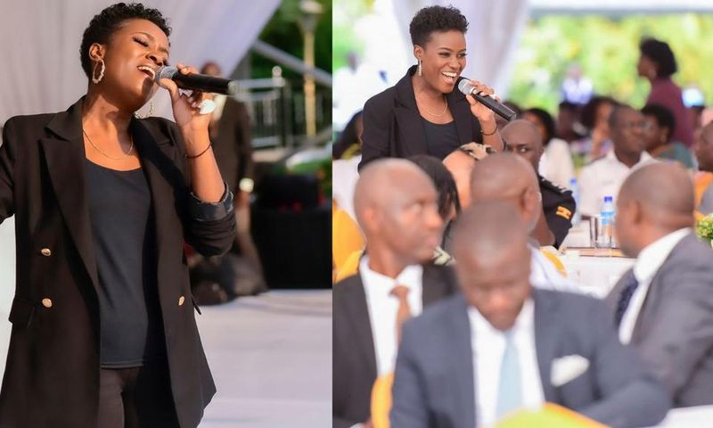 Juliana Kanyomozi performing during the luncheon