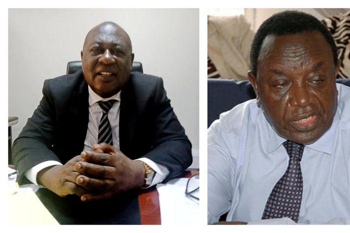 Minister Sam Mayanja (L) cancelled the land titles of former Deputy Premier Henry Muganwa Kajura