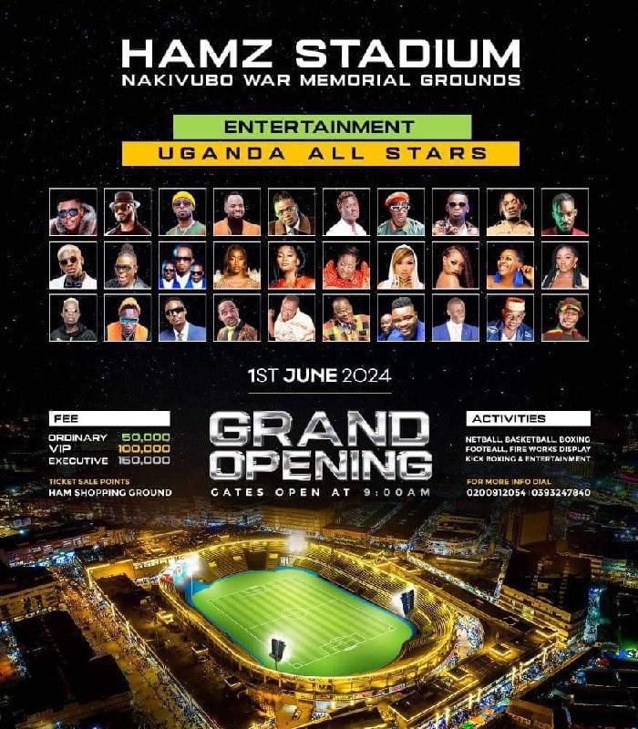 Artistes that will perform at the grand opening of Nakivubo Stadium