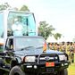 President Yoweri Museveni touring the police parade at the Labour Day celebrations in Fort Portal