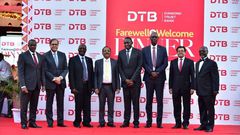 BOU, DTB Board Members bid Farewell to Outgoing MD, Varghese Thambi(Fourth Left) and officially welcomed New MD Godfrey Sebaana (Top left) during a Farewell Dinner at Serena Hotel Kampala.