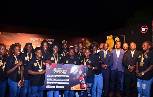 The Uganda Women's rugby team upon getting the reward