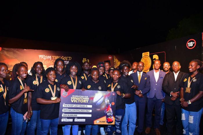 The Uganda Women's rugby team upon getting the reward