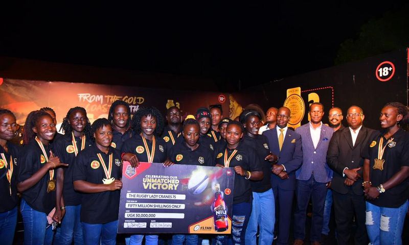The Uganda Women's rugby team upon getting the reward