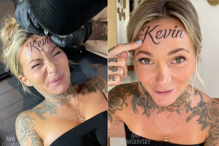 Some people seemed to really believe she got "Kevin" tattooed on her forehead.@anastanskovsky / TikTok