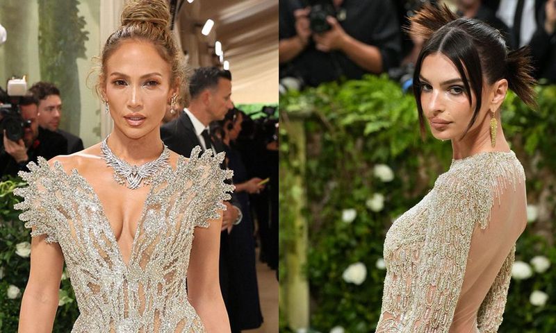 Jennifer Lopez and Emily Ratajkowski were among those who wore naked dresses at the 2024 Met Gala. Sean Zanni/Patrick McMullan via Getty Images/Dia Dipasupil/Getty Images