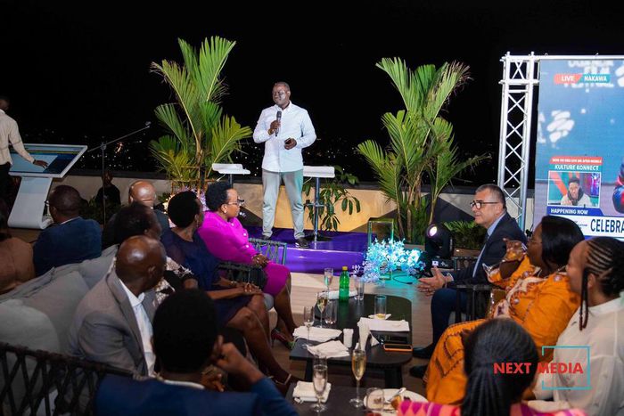 Next Media Group CEO Kim Kariisa addressing guests at the first draw.