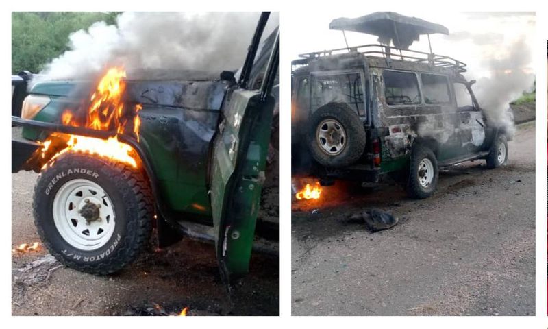 The truck in which the tourists were moving in was set ablaze