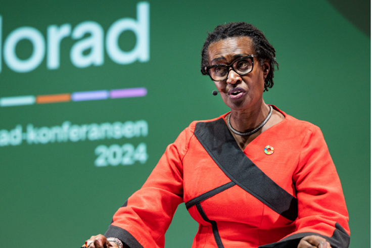 Winnie Byanyima speaking at the Norad Conference