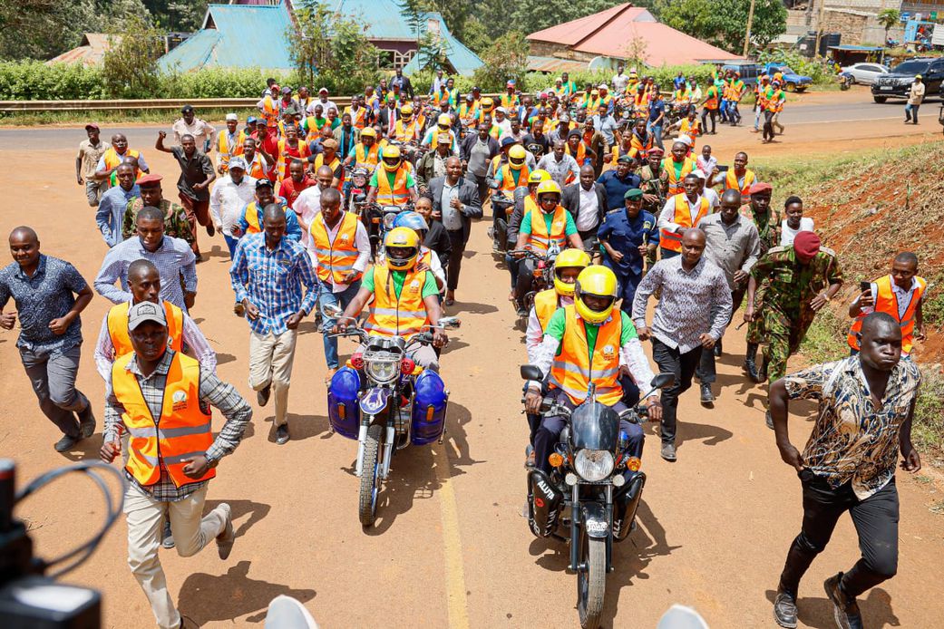 Deputy President Kithure Kindiki riding on a motorcycle in Embu on Saturday, February 1, 2025