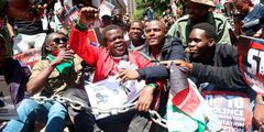 Busia Senator Okiya Omtatah (center) with other protesters during the anti-abduction protests on Aga Khan walk in downtown Nairobi on December 30, 2024