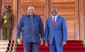 Former President Former President Uhuru Kenyatta alongside his successor, President William Ruto, at State House, Nairobi