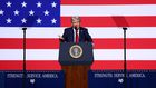 President Donald Trump addressing top military bosses at Marine Corps Base Quantico in Virginia. 