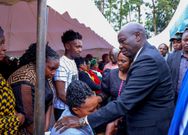 DCP leader Rigathi Gachagua and his spouse, Pastor Dorcas Rigathi condoling with the family that lost six relatives in an accident during the burial on November 1, 2025
